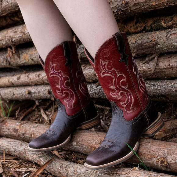 Women Square Toe Western Boots Wide Calf Cowgirl Boots Pull On Embroidered Red - Picture 9 of 9